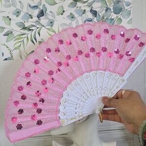 Light Pink Sequin Folding Hand Fan